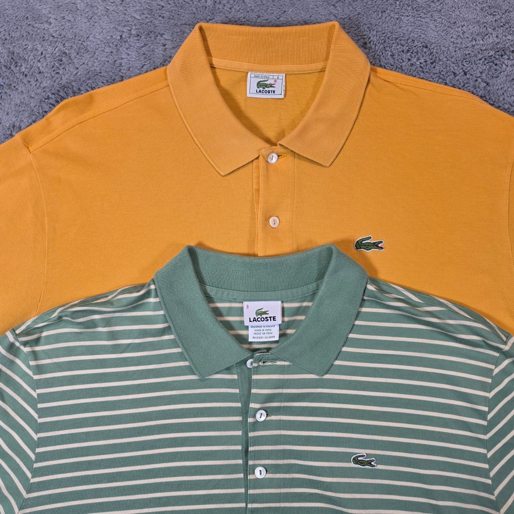 Lacoste Polo Shirts Mens 3XL 8 Lof of 2 Yellow Solid Green Striped Pique Cotton